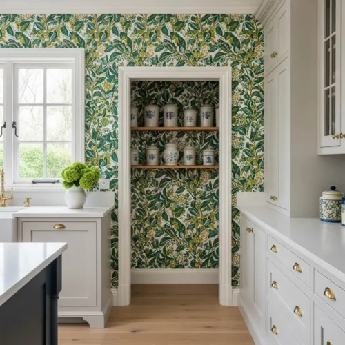 Wallpapered Pantry Nook